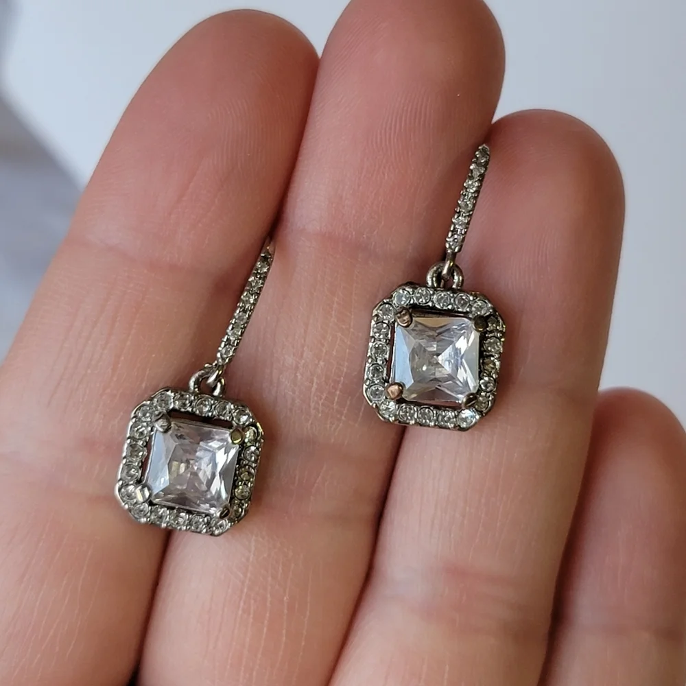 Diamond Drop Earrings Silver Tone Blingy